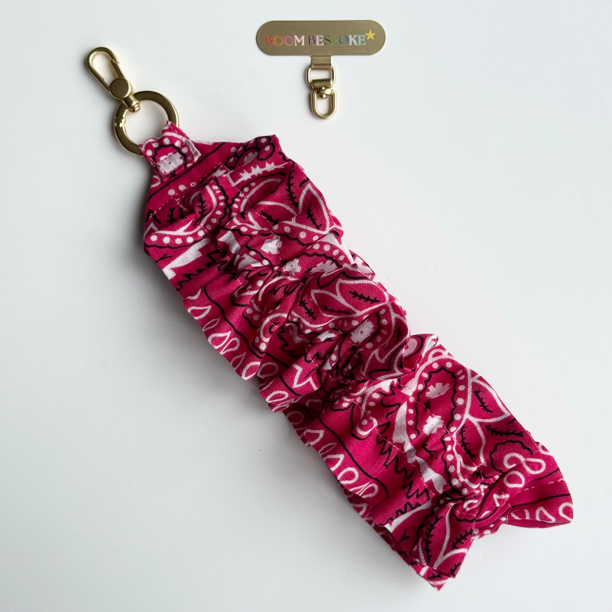 HOT PINK RUFFLE BANDANA WRISTLET  PHONE STRAP