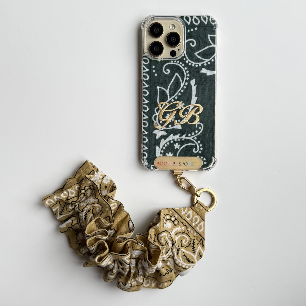 BEIGE RUFFLE BANDANA WRISTLET  PHONE STRAP