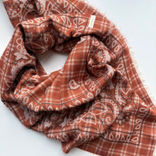 Load image into Gallery viewer, ‘RUST’ BURNT ORANGE CHEQUERED FINE KNIT BANDANA LARGE SCARF
