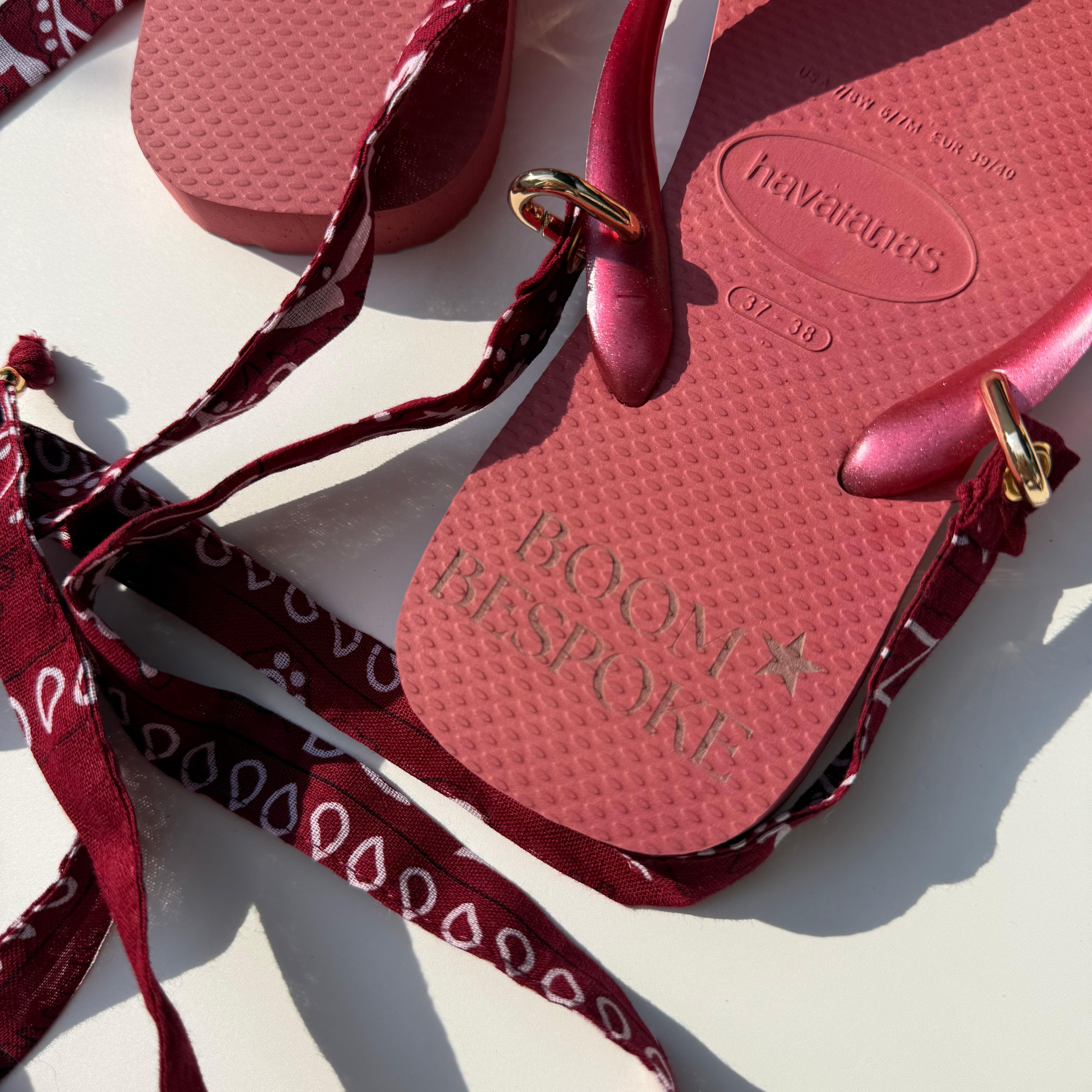 ‘LOBSTER’ BURGUNDY BANDANA HAVAIANAS TOP FLIP FLOPS BY BOOM BESPOKE