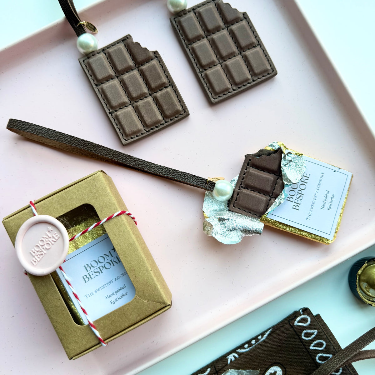‘BOOM BAR’ LEATHER CHOCOLATE BAR BAG CHARM BY BOOM BESPOKE