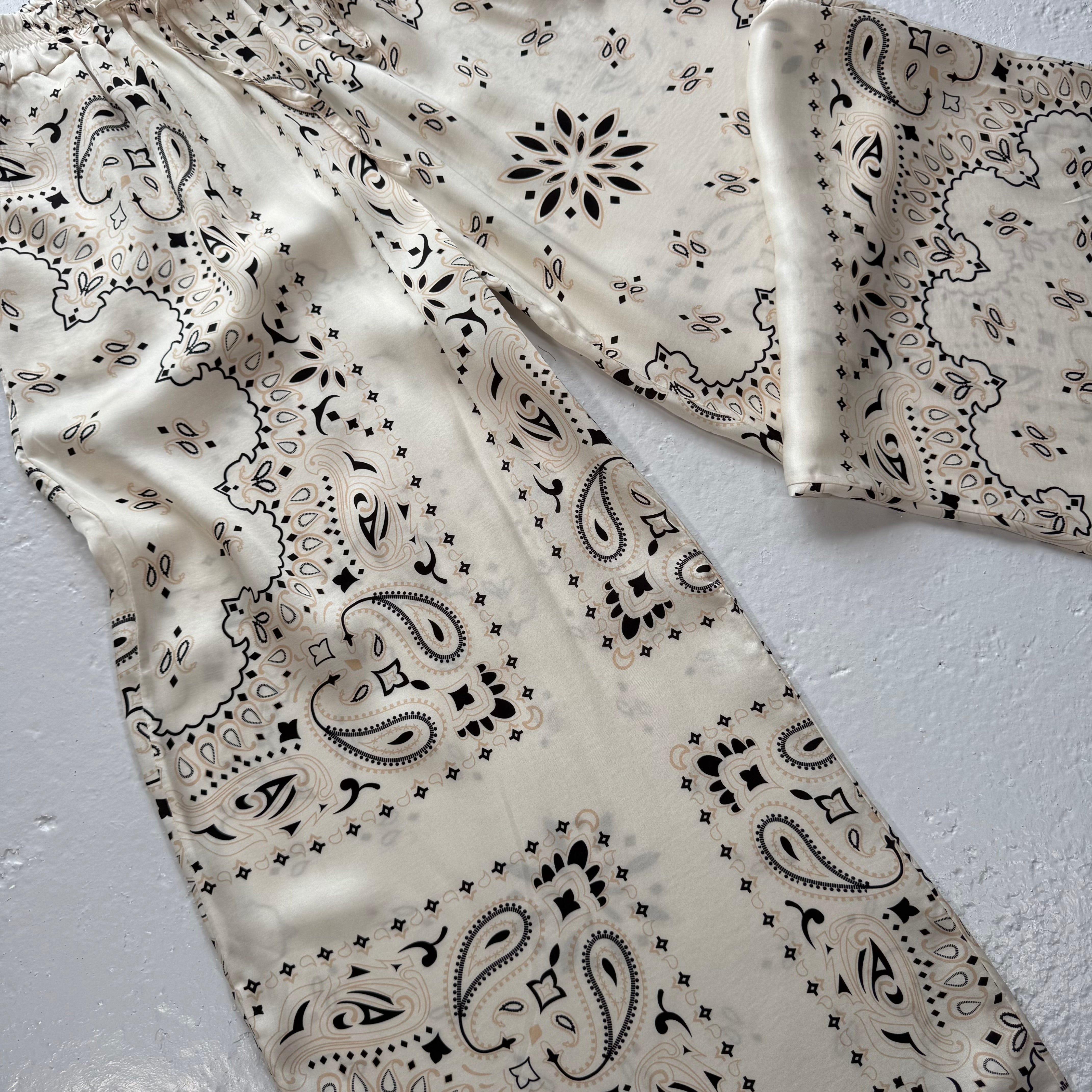 ‘COCONUT’ CREAM BANDANA SILK TROUSERS CO-ORD