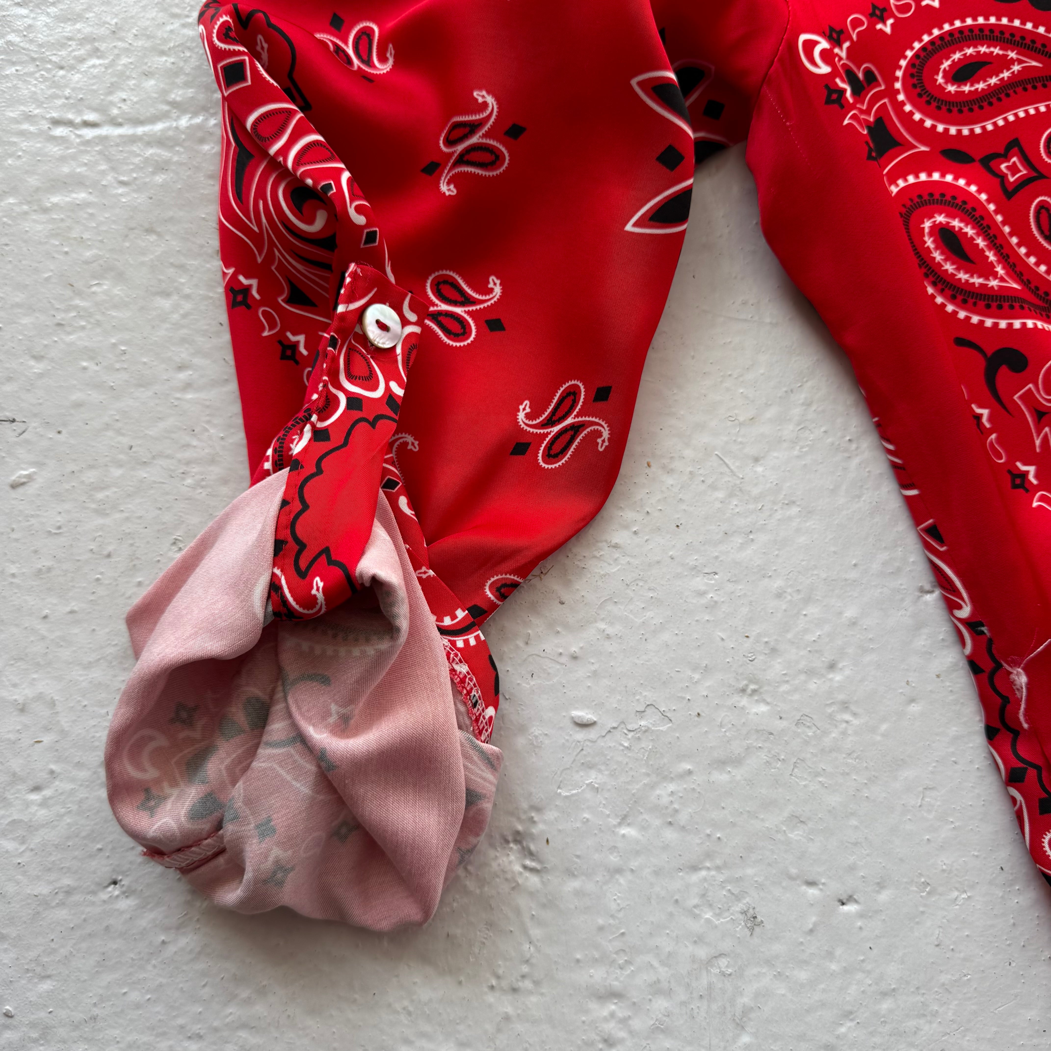 ‘CHERRY’ RED BANDANA SILK MAXI SHIRT DRESS