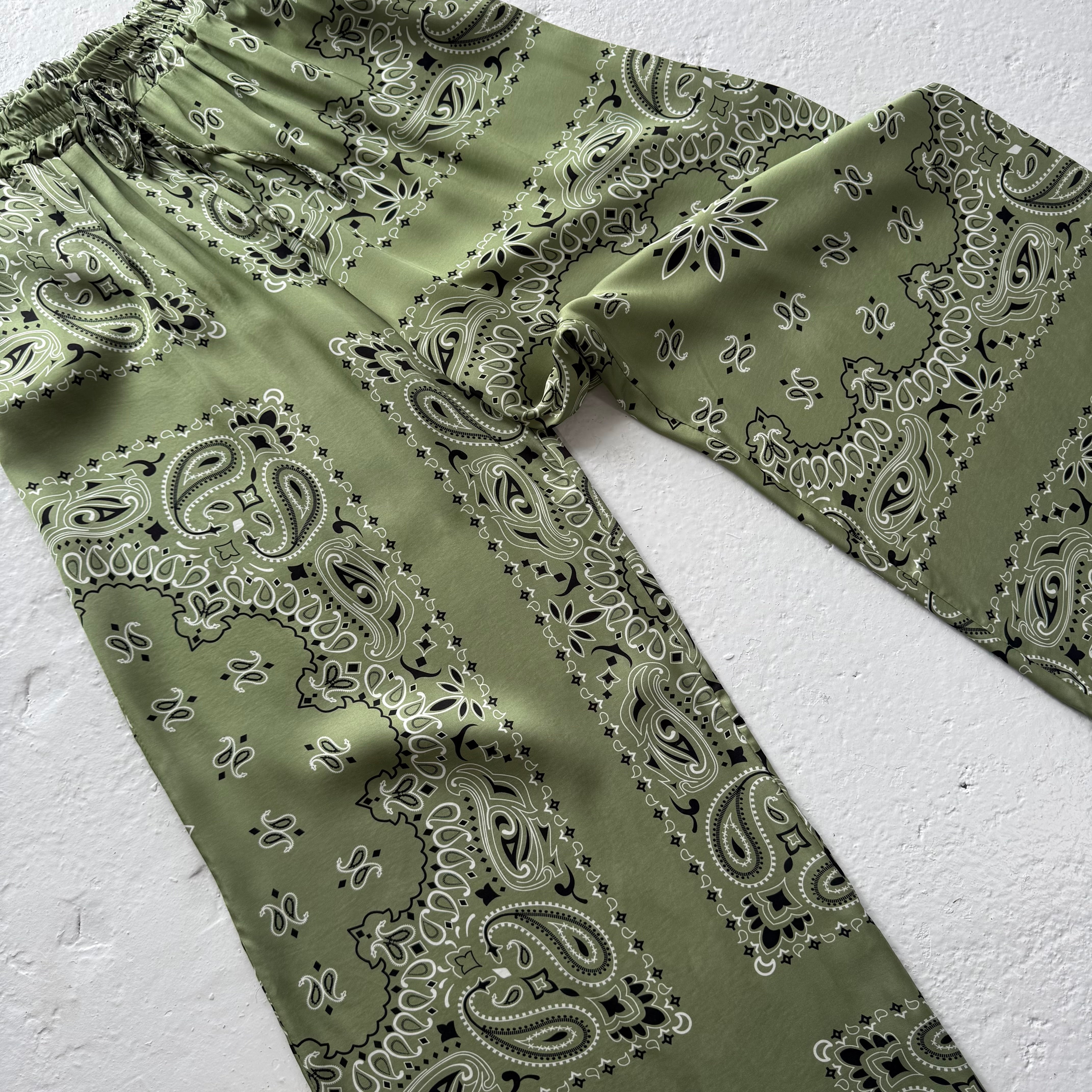 ‘ALOE’ GREEN BANDANA SILK TROUSERS CO-ORD