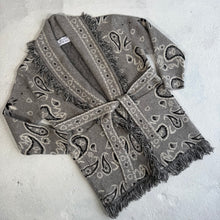Load image into Gallery viewer, PREORDER ‘SMOKE’ BANDANA KNIT BELTED LONGLINE CARDIGAN
