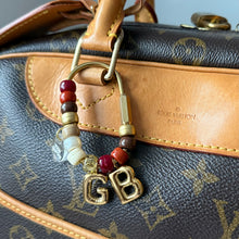 Load image into Gallery viewer, WINTER TONES BALLOON INITIAL BEADED BOOM BESPOKE BRASS BAG CHARM/KEYRING
