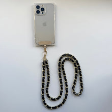 Load image into Gallery viewer, ‘MIDNIGHT’ NAVY BLUE LEATHER GOLD CHAIN CROSSBODY PHONE STRAP
