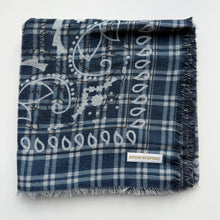 Load image into Gallery viewer, ‘DENIM’ BLUE CHEQUERED FINE KNIT BANDANA LARGE SCARF
