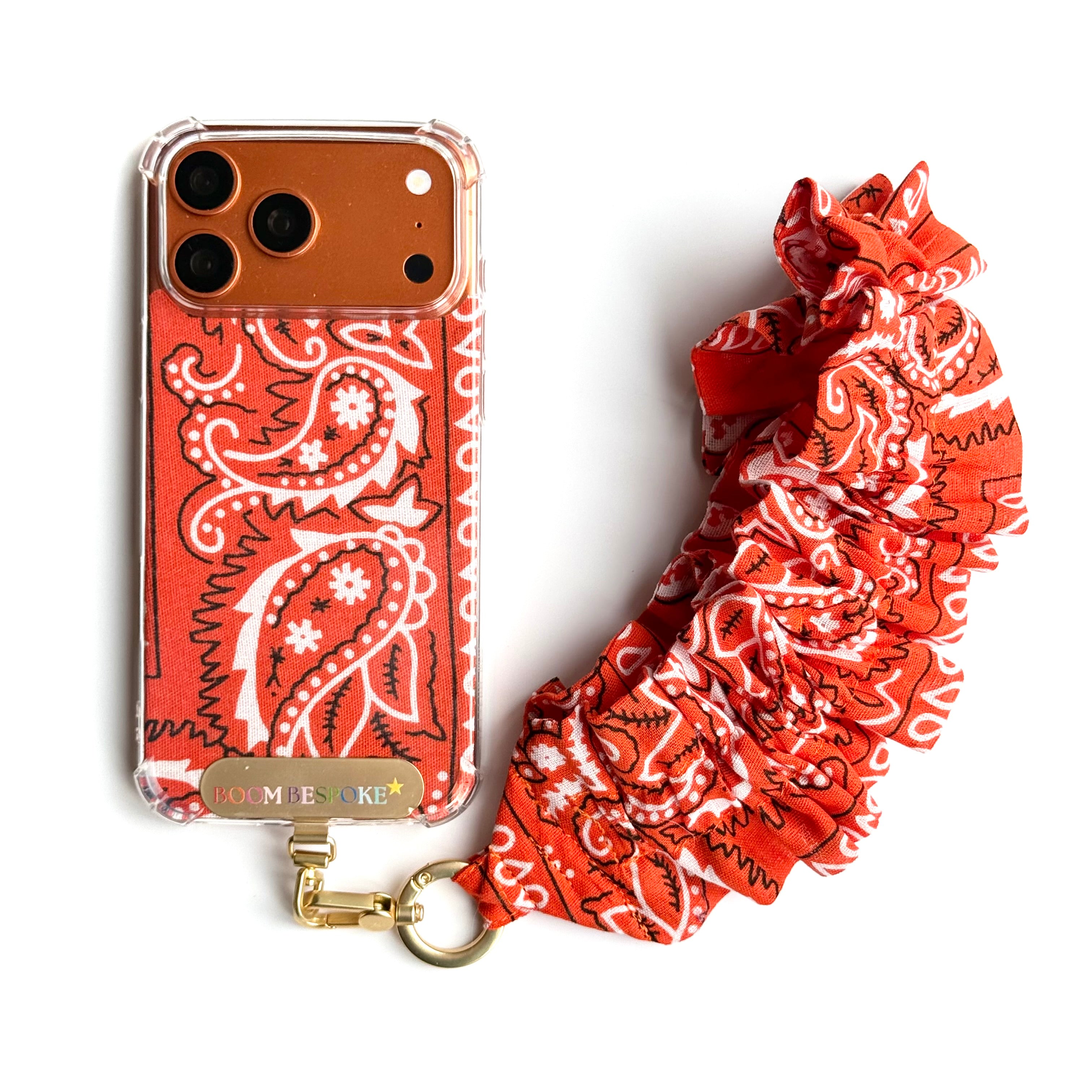 ORANGE RUFFLE BANDANA WRISTLET  PHONE STRAP