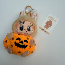 Load image into Gallery viewer, ‘TRICK’ SWAROVSKI PUMPKIN BABA HAVE A SEAT BOOM BESPOKE LABUBU
