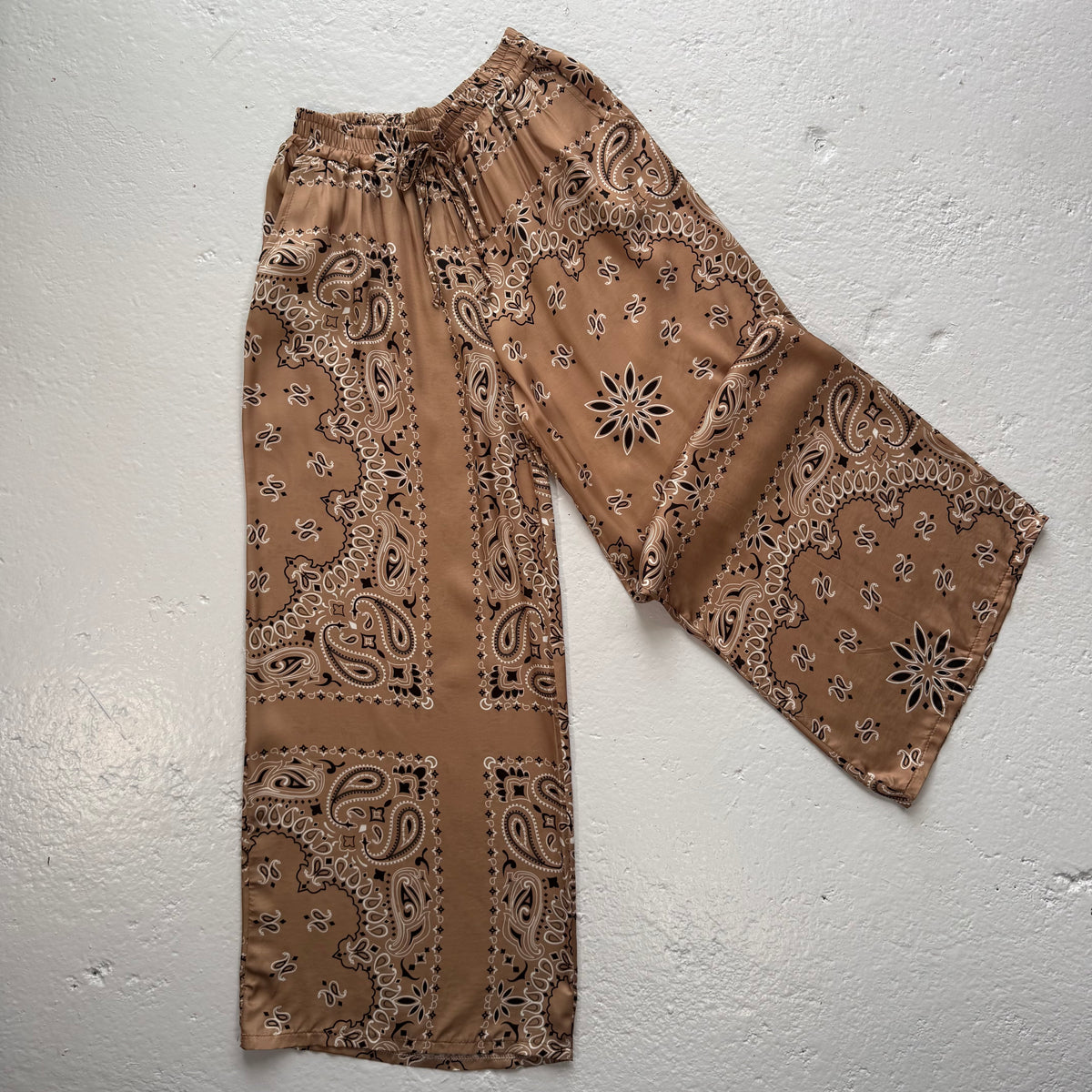 ‘ICED LATTE’  TAN BANDANA SILK TROUSERS CO-ORD