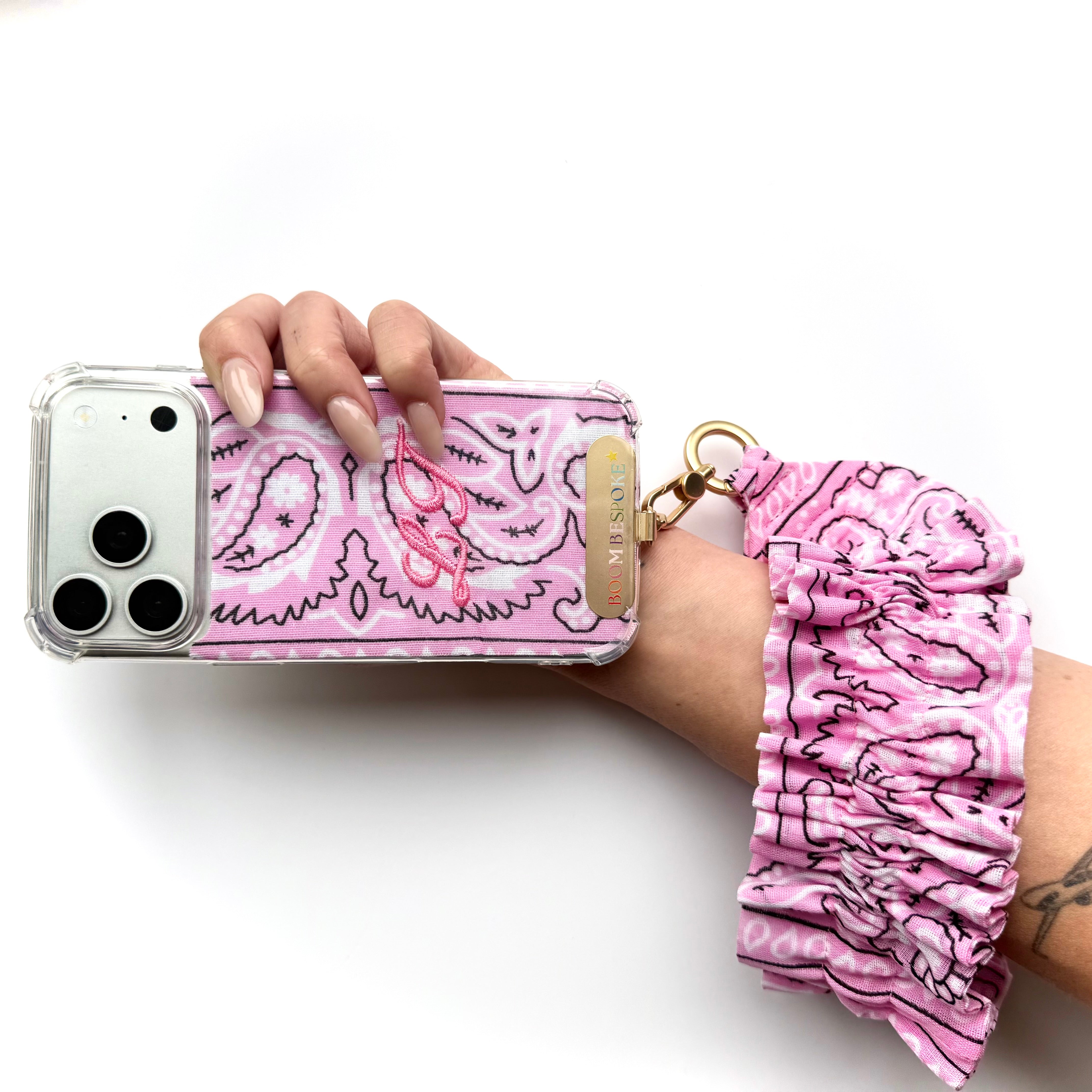 PINK RUFFLE BANDANA WRISTLET  PHONE STRAP
