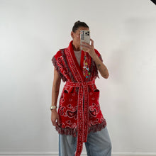 Load image into Gallery viewer, PREORDER ‘HEART’ BANDANA KNIT BELTED LONGLINE SLEEVELESS CARDIGAN
