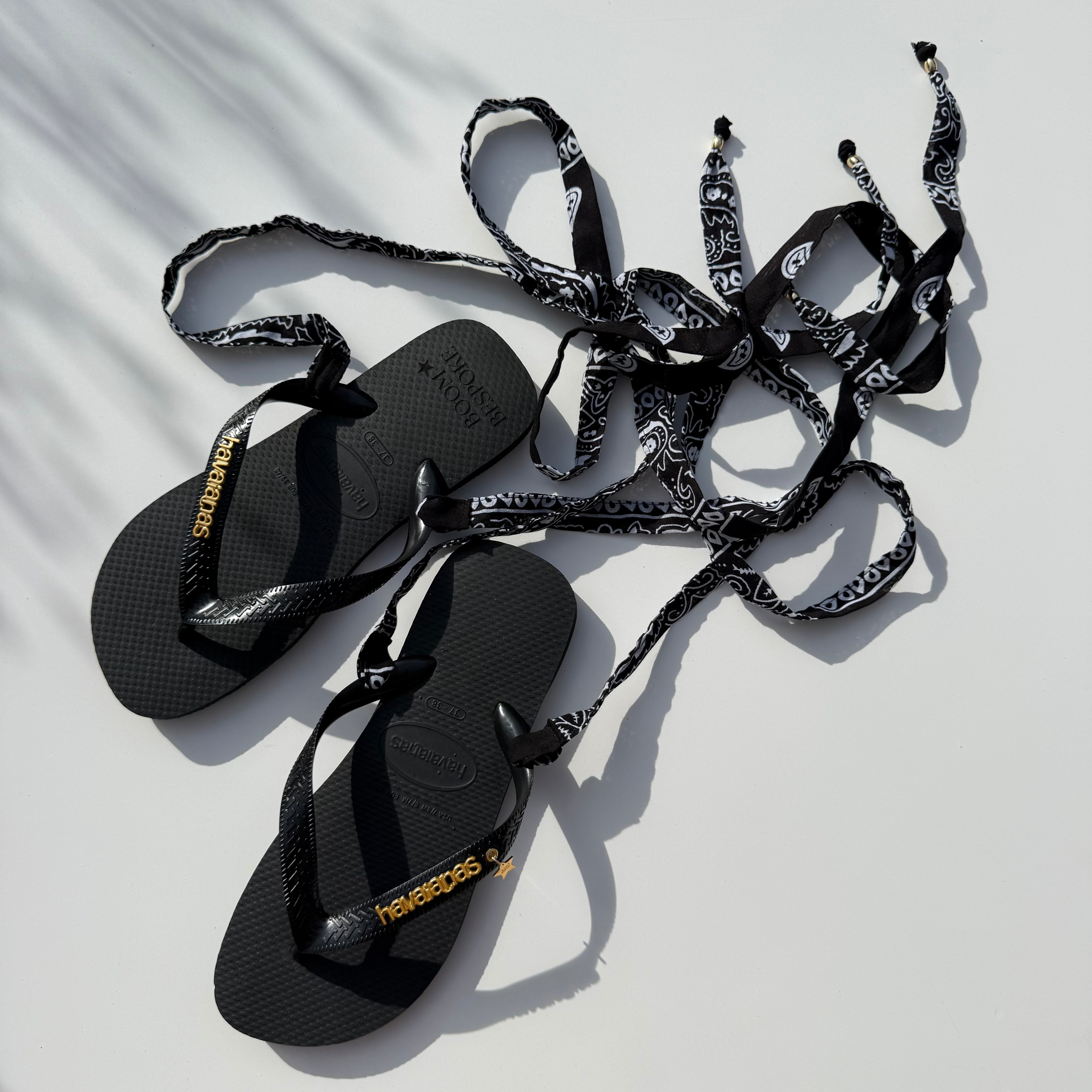 ‘INKED’ BLACK BANDANA HAVAIANAS TOP FLIP FLOPS BY BOOM BESPOKE