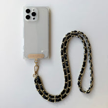 Load image into Gallery viewer, ‘COAL’ BLACK LEATHER GOLD CHAIN CROSSBODY PHONE STRAP
