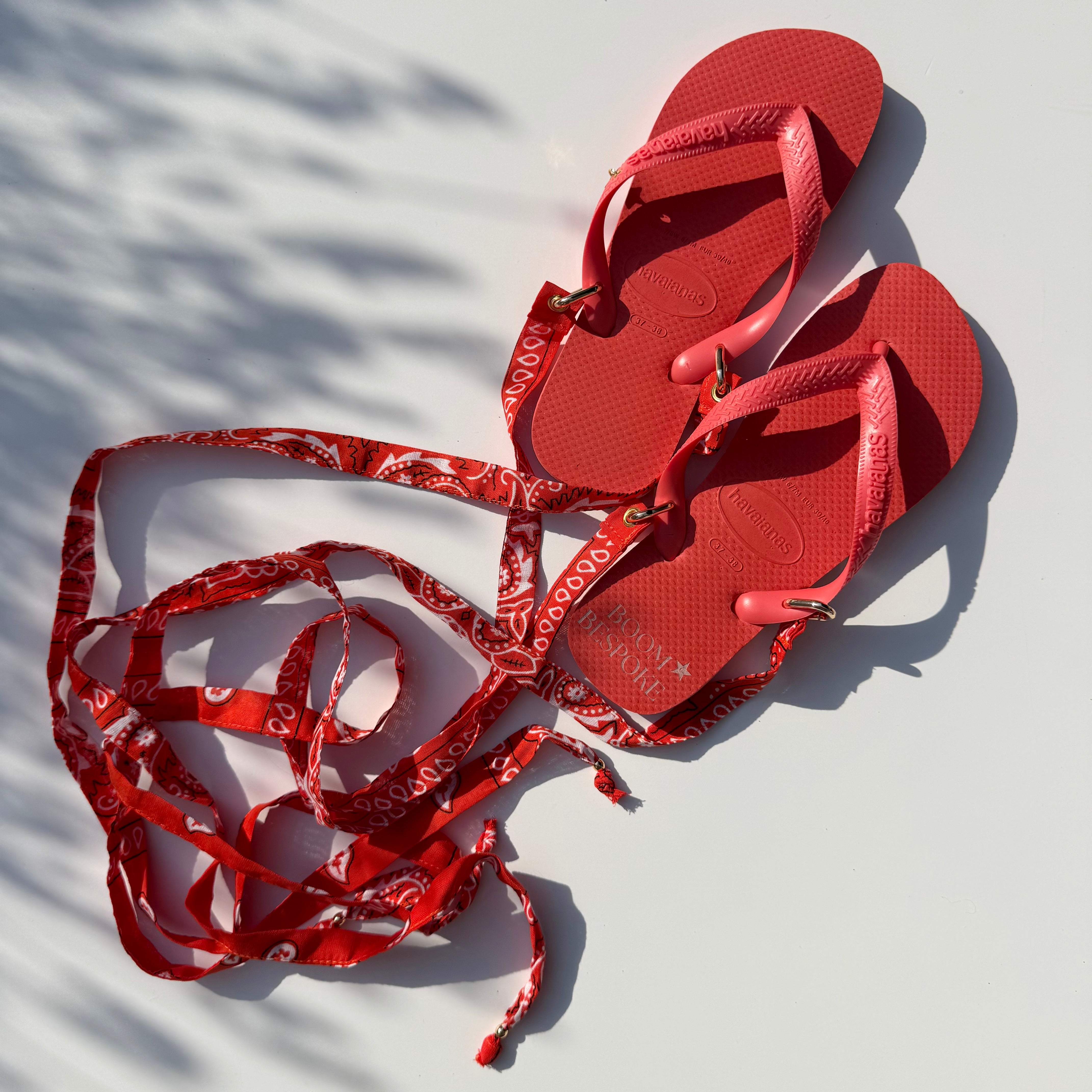 ‘CORAL’ ORANGE BANDANA HAVAIANAS TOP FLIP FLOPS BY BOOM BESPOKE