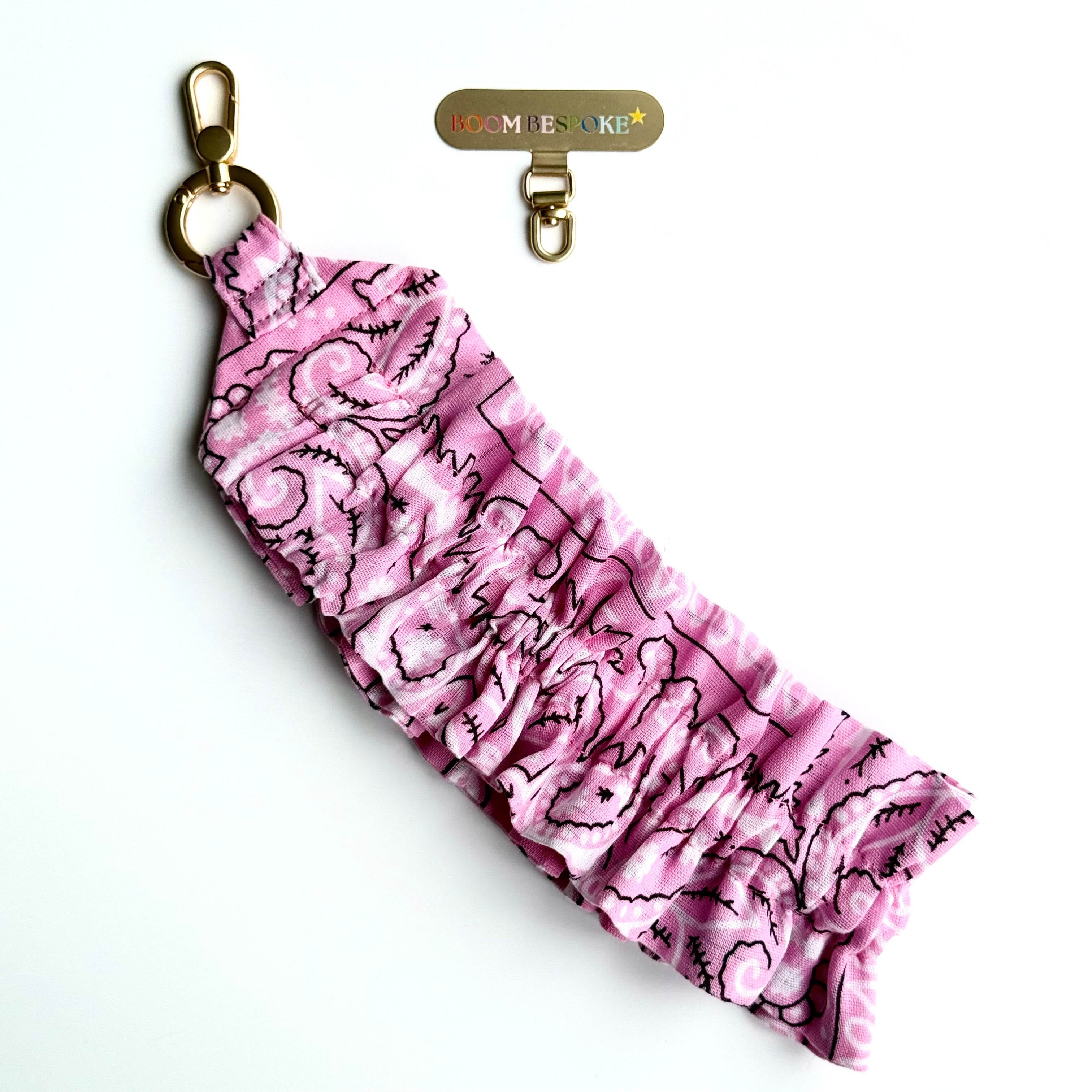 PINK RUFFLE BANDANA WRISTLET  PHONE STRAP