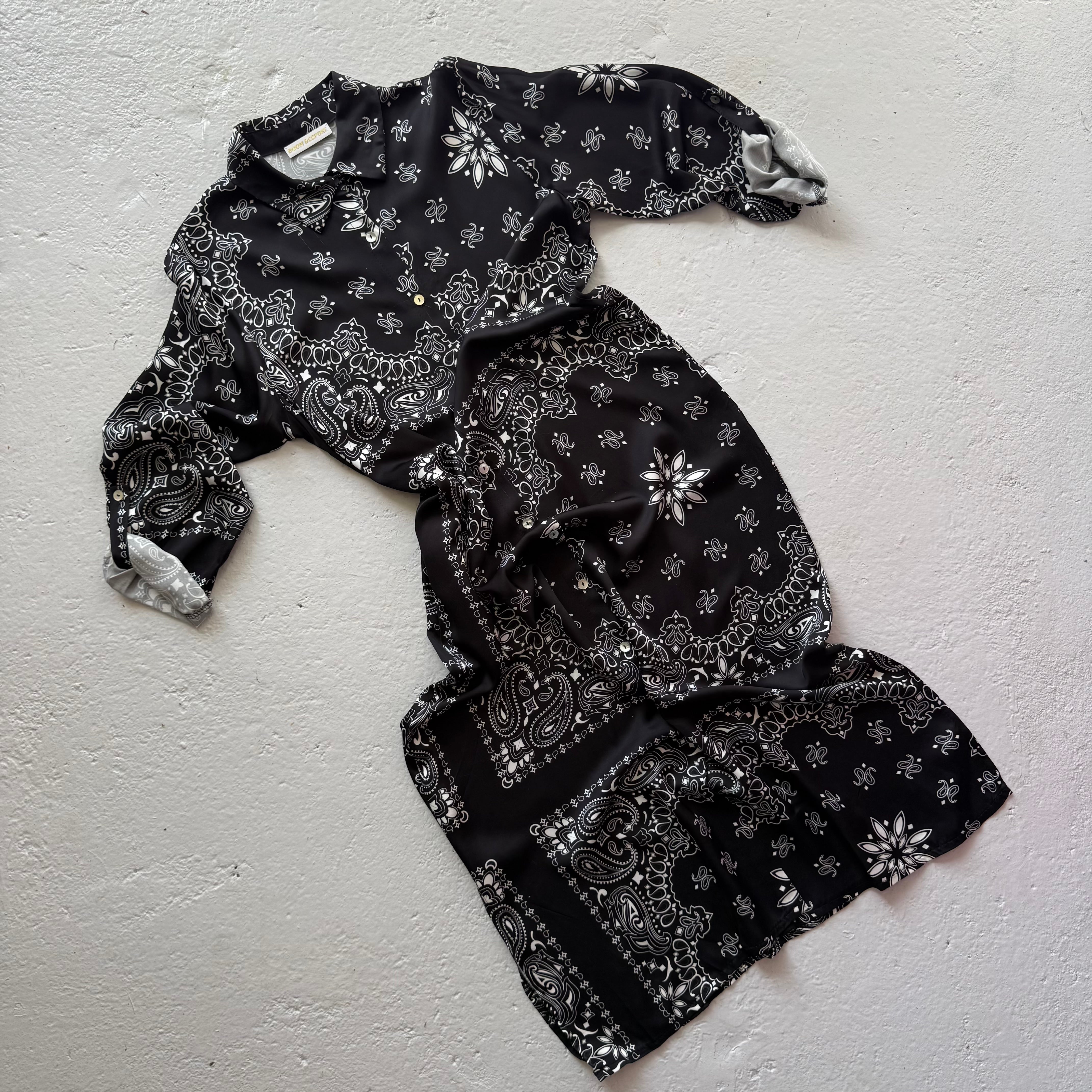 ‘INKED’ BLACK BANDANA SILK MAXI SHIRT DRESS