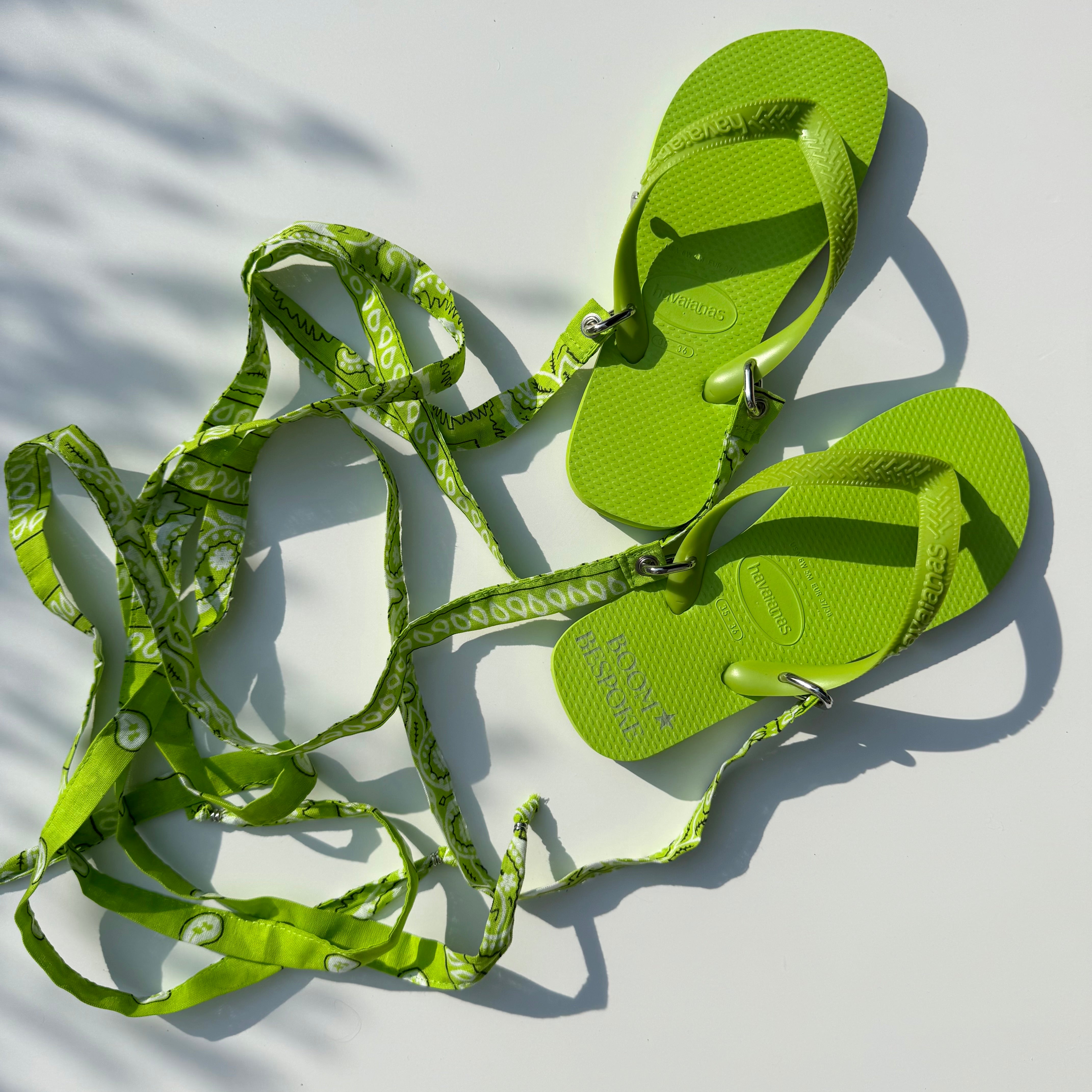 ‘LIME’ GREEN BANDANA HAVAIANAS TOP FLIP FLOPS BY BOOM BESPOKE