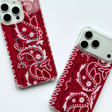 Load image into Gallery viewer, RED EMBROIDERED BANDANA PHONE INSERT WITH CASE
