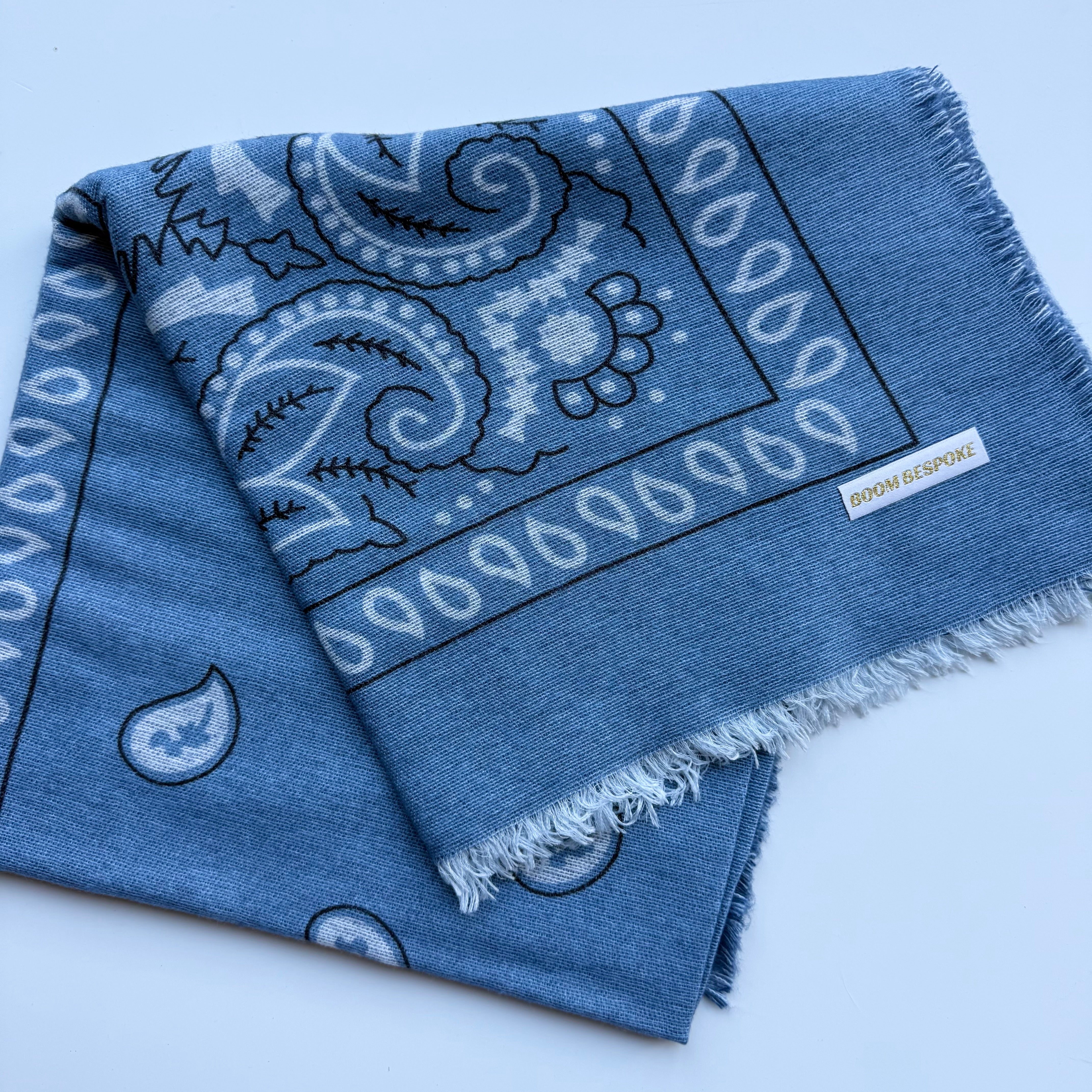 ‘FORGET ME NOT’ BLUE FINE KNIT BANDANA LARGE SCARF