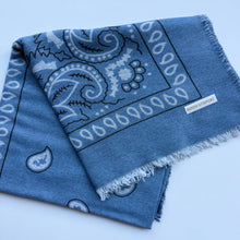 Load image into Gallery viewer, ‘FORGET ME NOT’ BLUE FINE KNIT BANDANA LARGE SCARF

