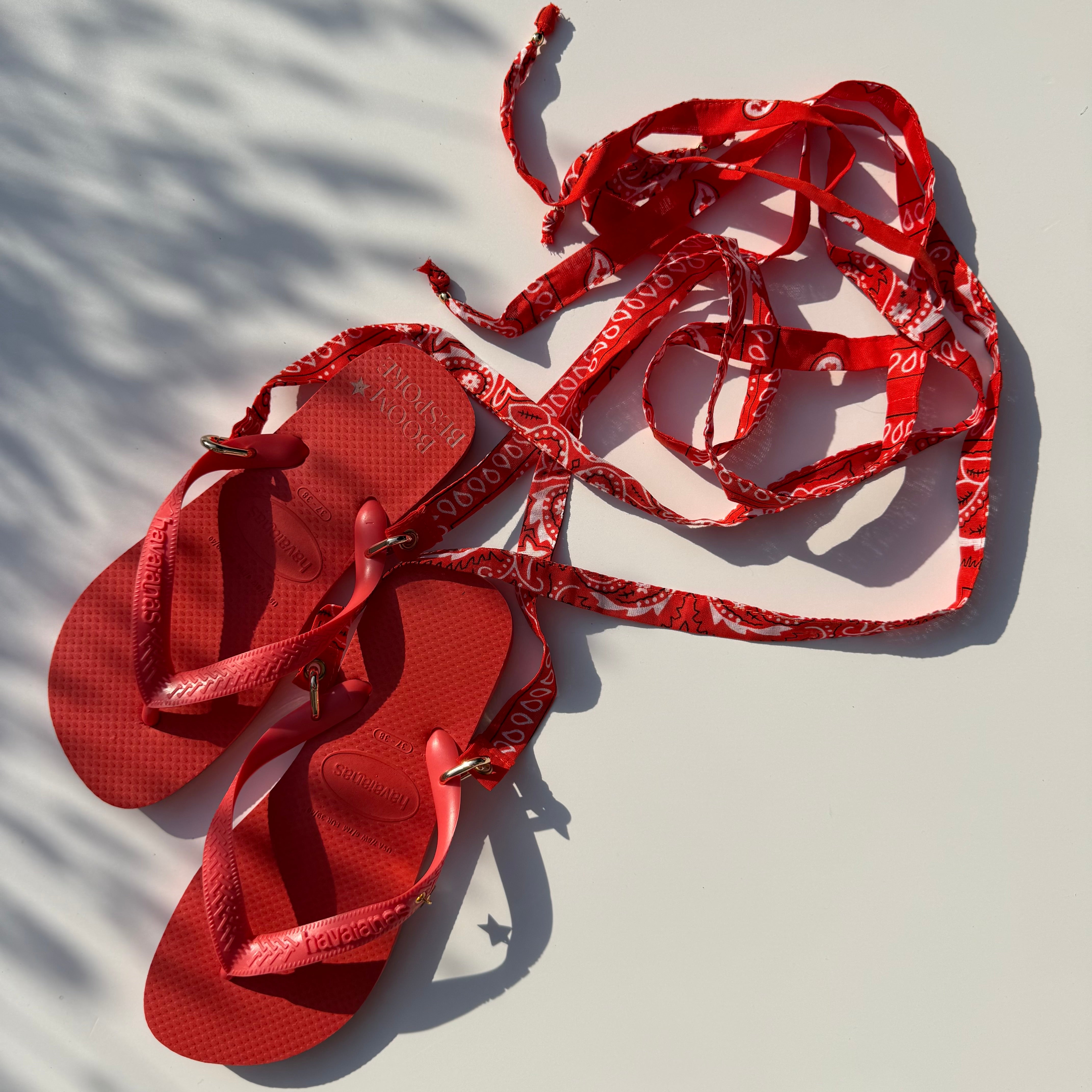 ‘CORAL’ ORANGE BANDANA HAVAIANAS TOP FLIP FLOPS BY BOOM BESPOKE