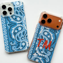 Load image into Gallery viewer, BLUE EMBROIDERED BANDANA PHONE INSERT WITH CASE
