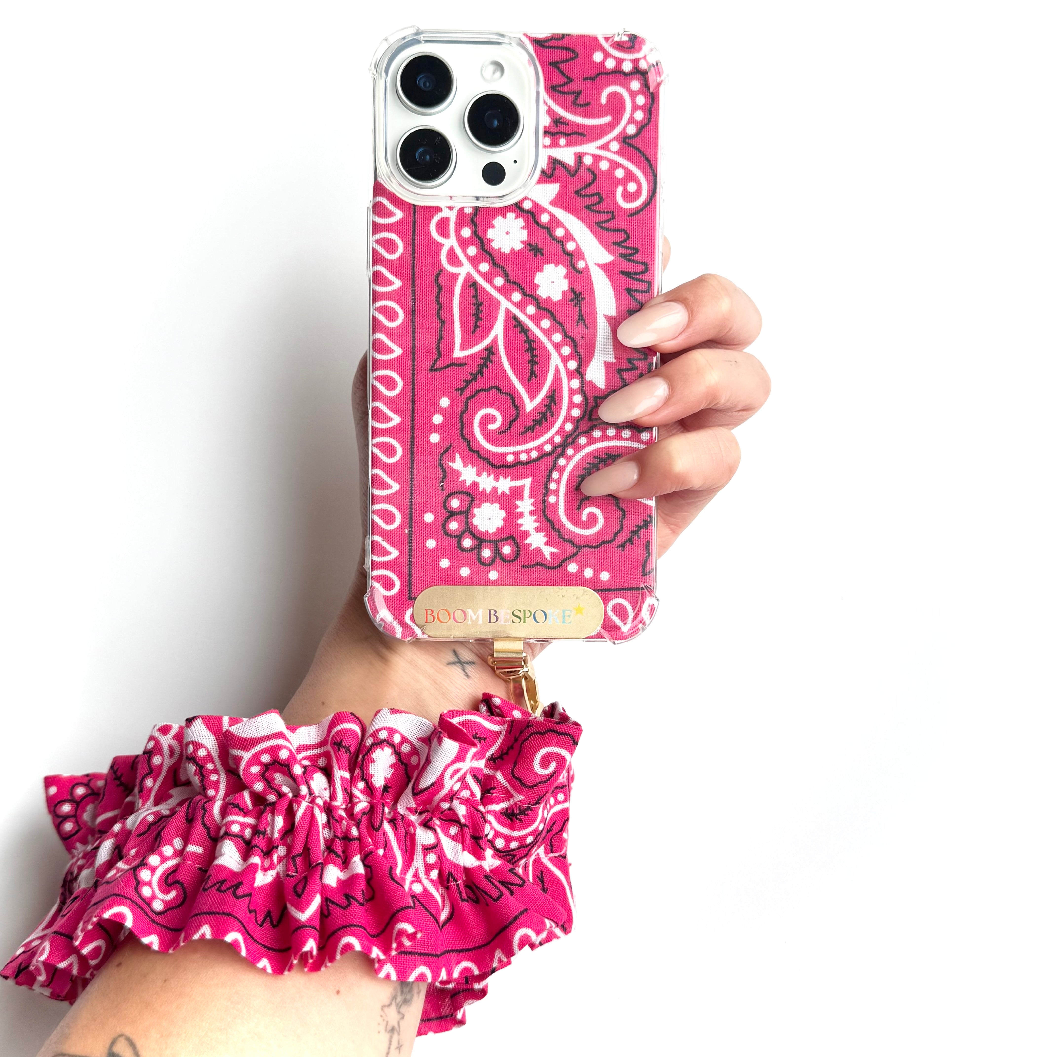 HOT PINK RUFFLE BANDANA WRISTLET  PHONE STRAP