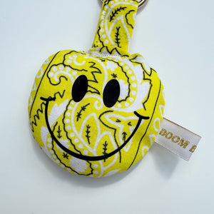 YELLOW PUFFY SMILEY FACE BOOM BANDANA KEYRING/BAG CHARM