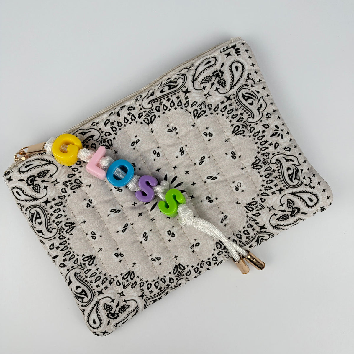CREAM BESPOKE CHUNKY LETTER BEAD BANDANA ZIP POUCH