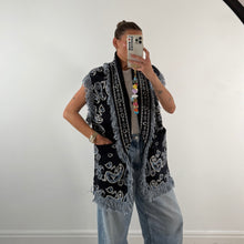 Load image into Gallery viewer, PREORDER ‘MIDNIGHT’ BANDANA KNIT BELTED LONGLINE SLEEVELESS CARDIGAN
