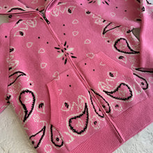 Load image into Gallery viewer, ‘BUBBLEGUM’ BANDANA KNIT ZIP UP HIGH NECK CARDIGAN
