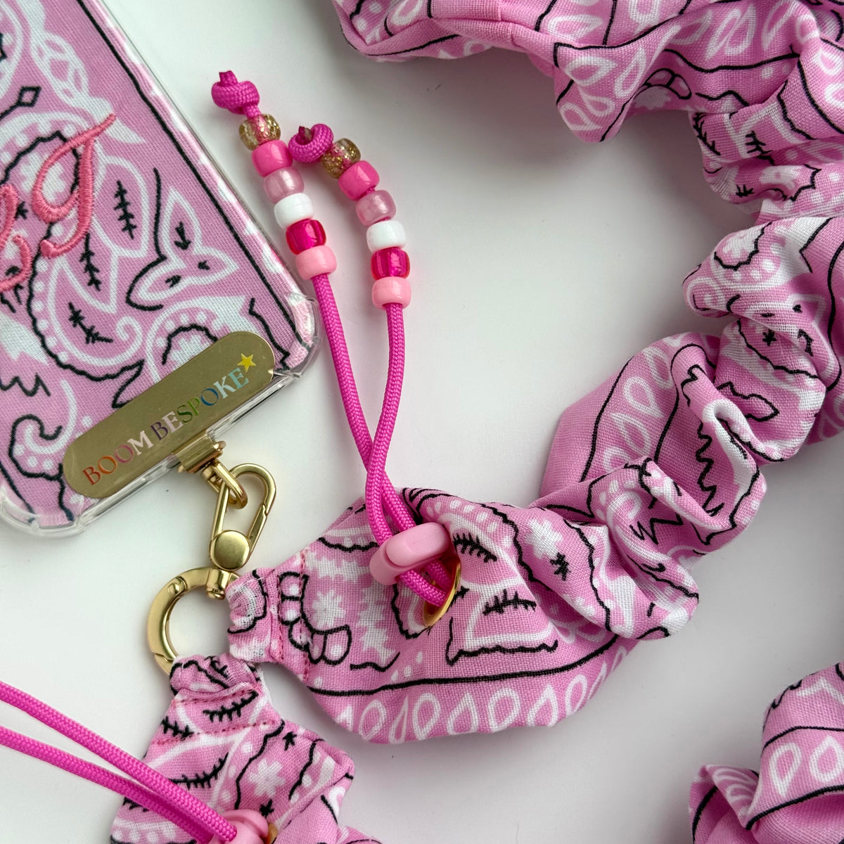 PINK BANDANA ADJUSTABLE CROSSBODY PHONE STRAP