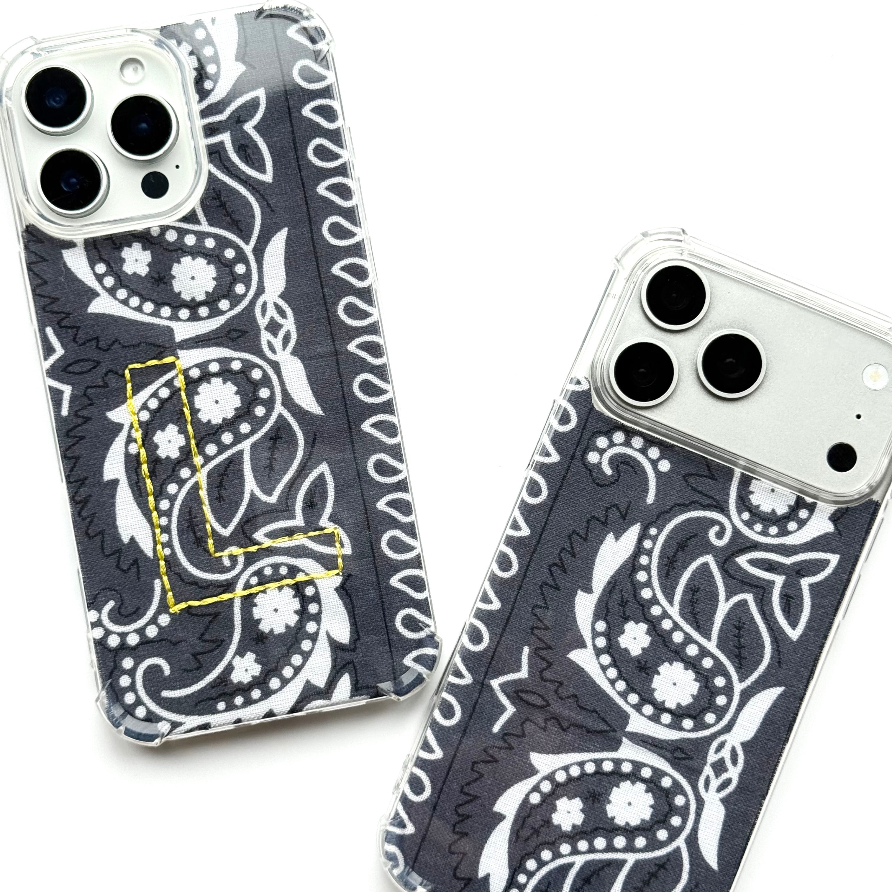 CHARCOAL GREY EMBROIDERED BANDANA PHONE INSERT WITH CASE