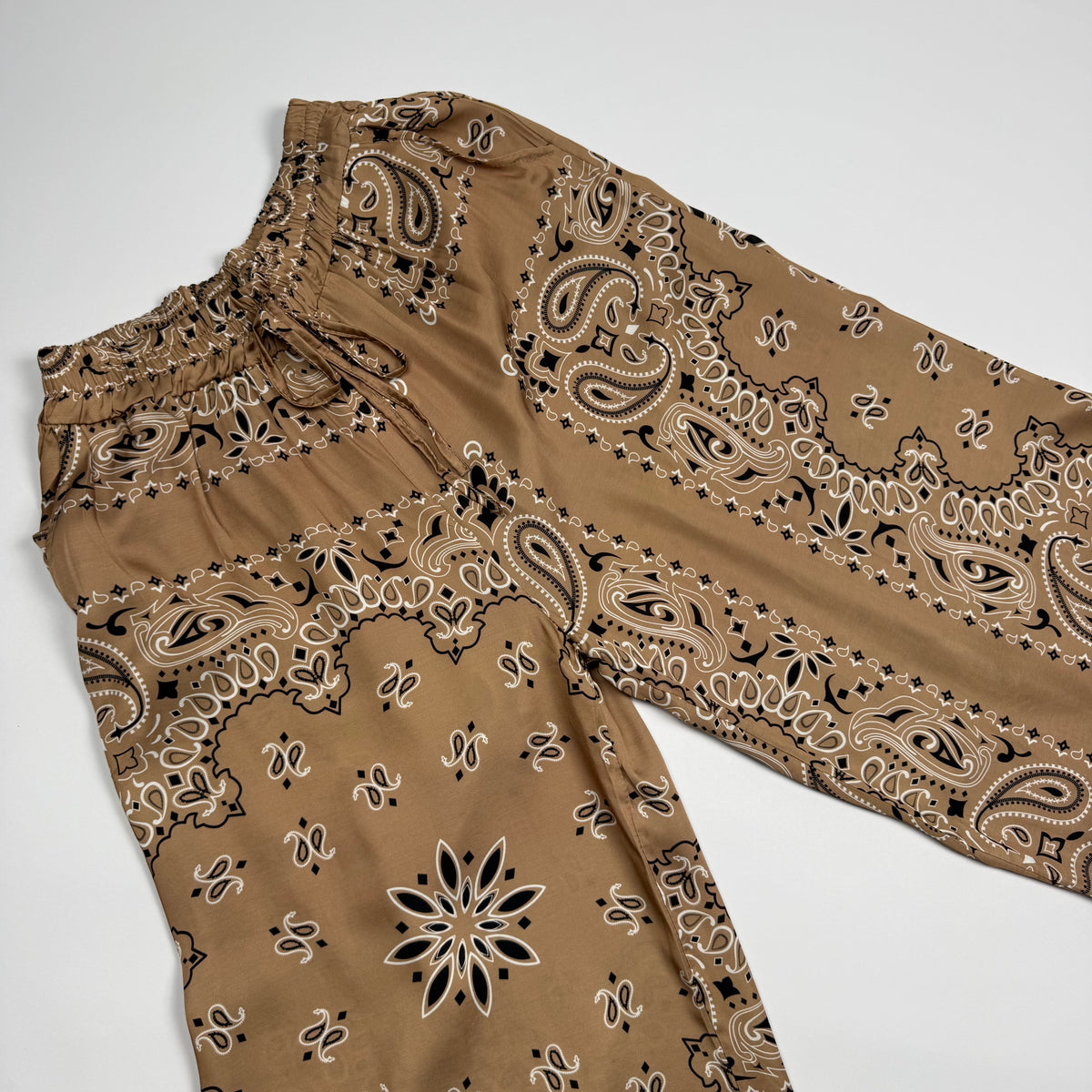 ‘ICED LATTE’  TAN BANDANA SILK TROUSERS CO-ORD