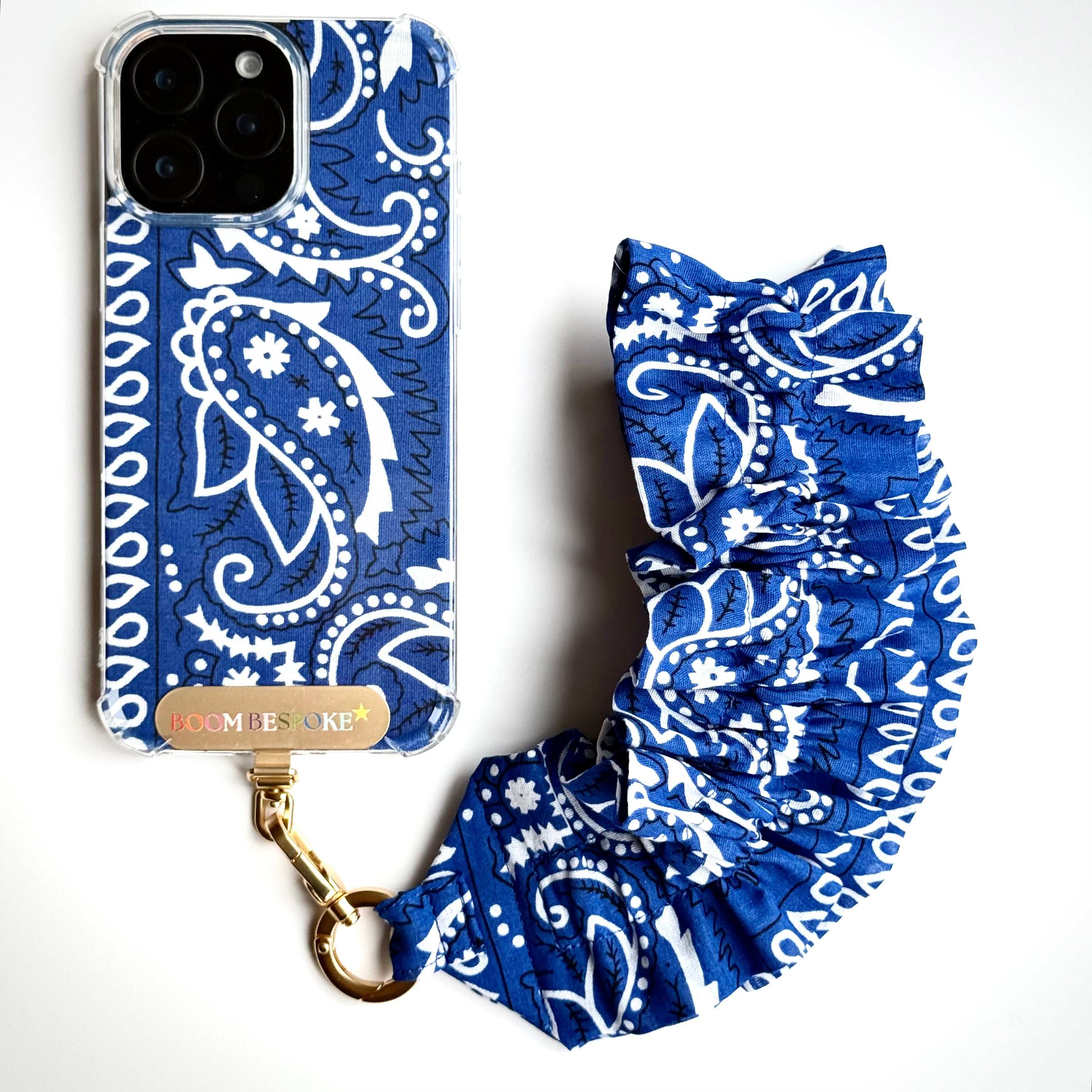 ELECTRIC BLUE RUFFLE BANDANA WRISTLET  PHONE STRAP