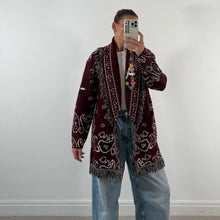 Load image into Gallery viewer, PREORDER ‘WINE’ BANDANA KNIT BELTED LONGLINE CARDIGAN
