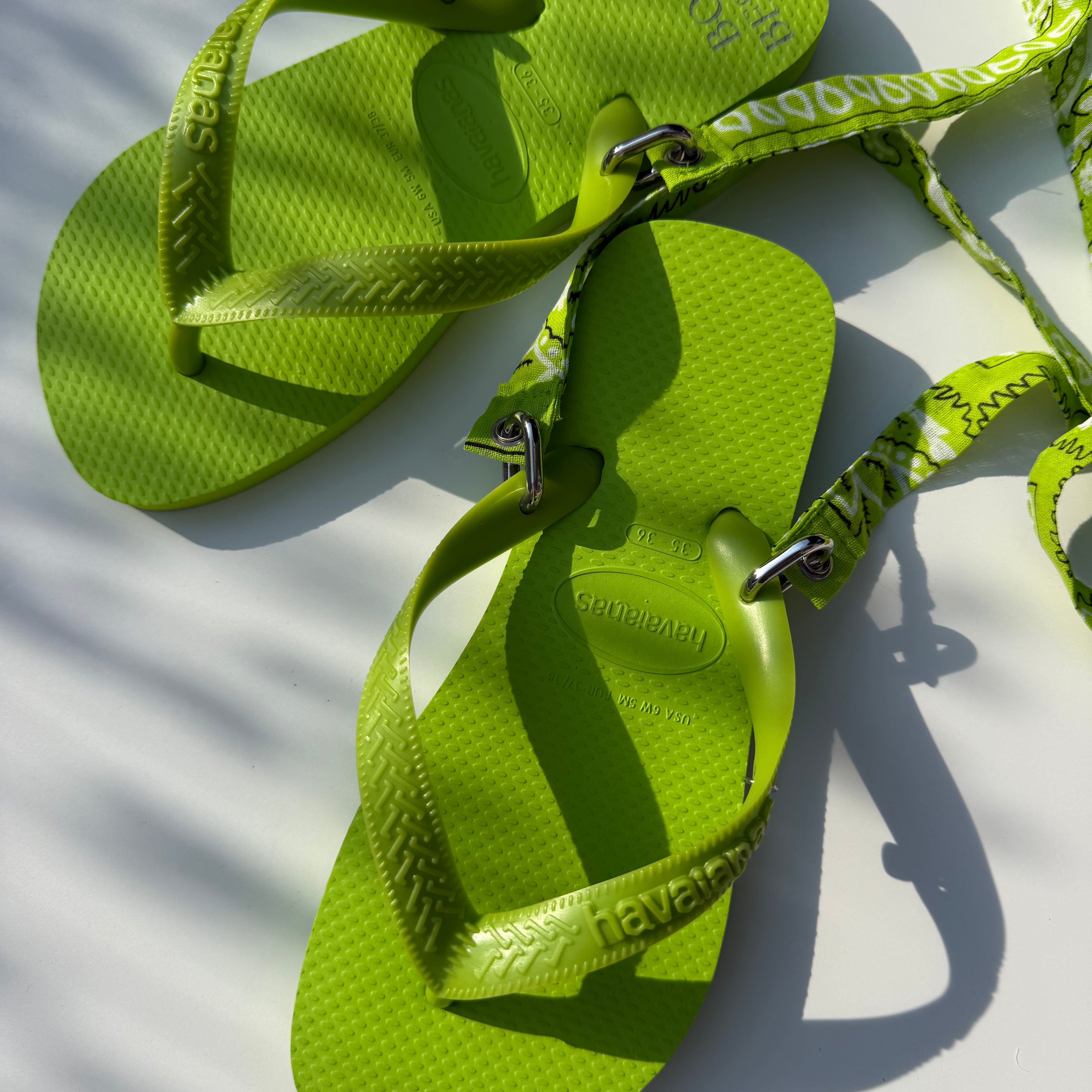 ‘LIME’ GREEN BANDANA HAVAIANAS TOP FLIP FLOPS BY BOOM BESPOKE