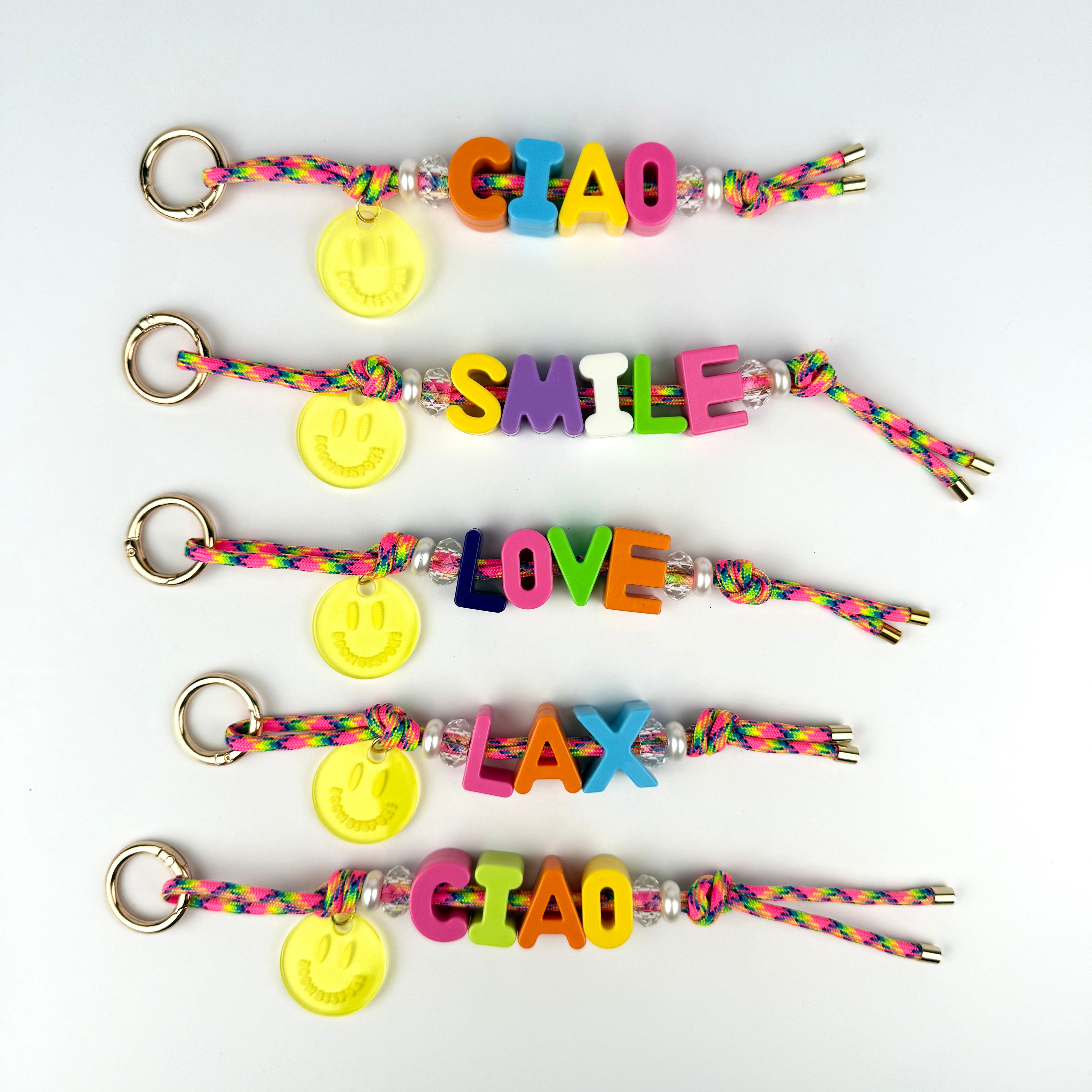 ´RAINBOW🌈 RUSH’ CHUNKY LETTER CORD BEADED BAG CHARM BY BOOM BESPOKE