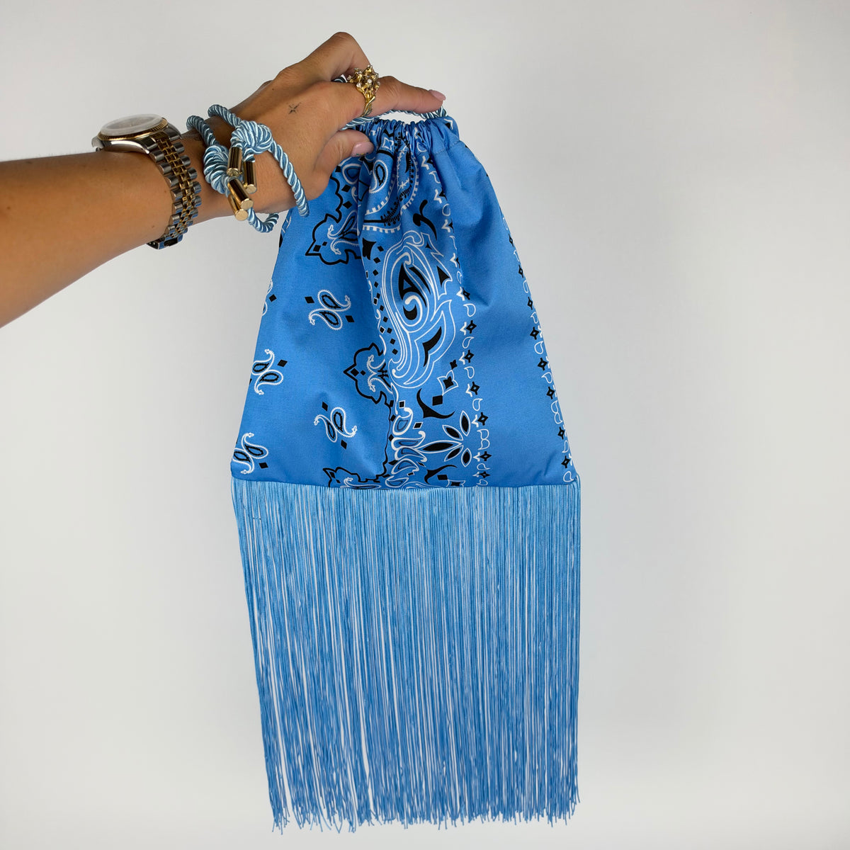 THE NANAN BLUE FRINGE POUCH BAG