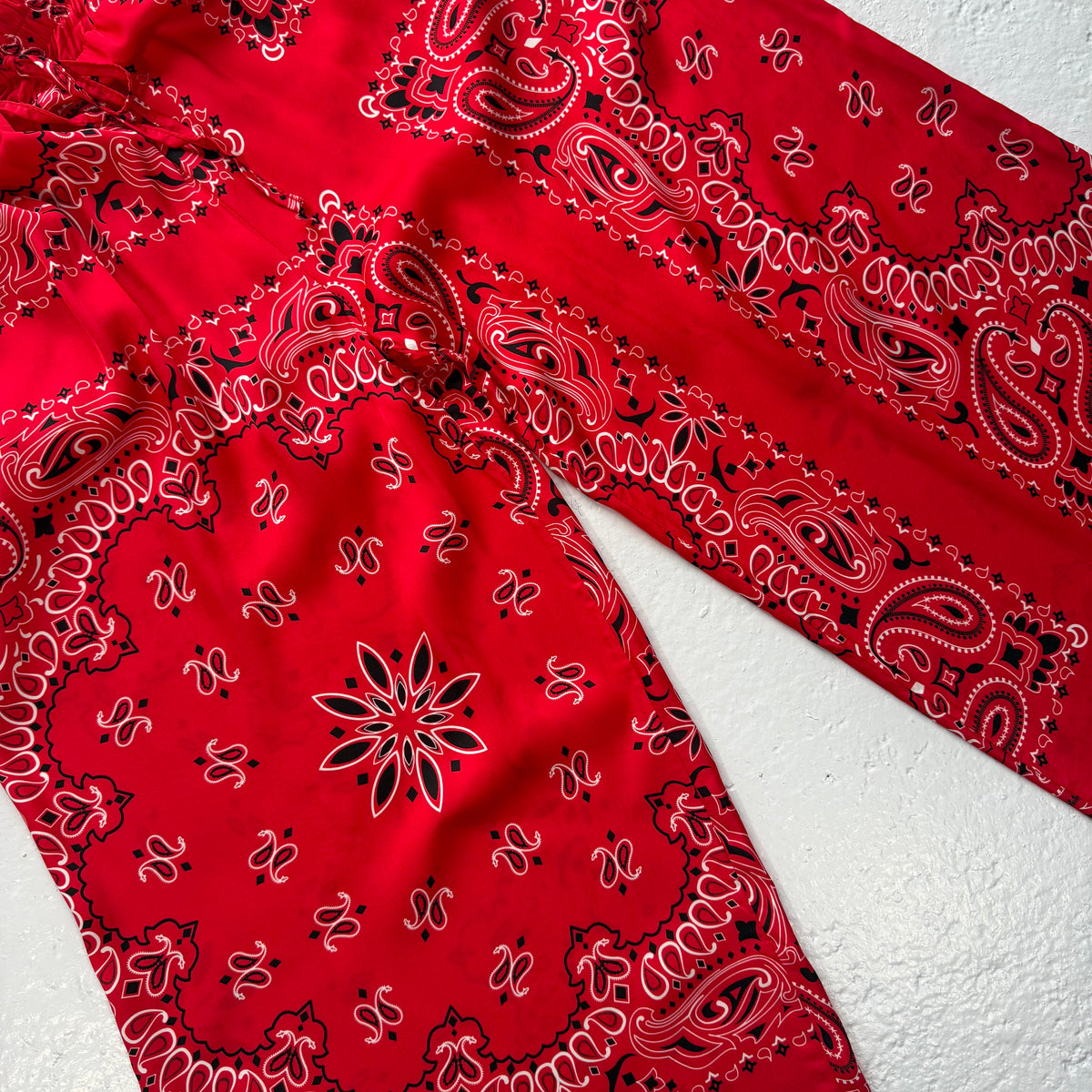 ‘CHERRY’ RED BANDANA SILK TROUSERS CO-ORD