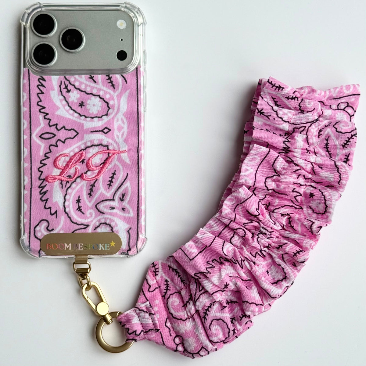 PINK RUFFLE BANDANA WRISTLET  PHONE STRAP
