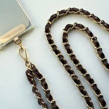 Load image into Gallery viewer, ‘ESPRESSO’ BROWN LEATHER GOLD CHAIN CROSSBODY PHONE STRAP
