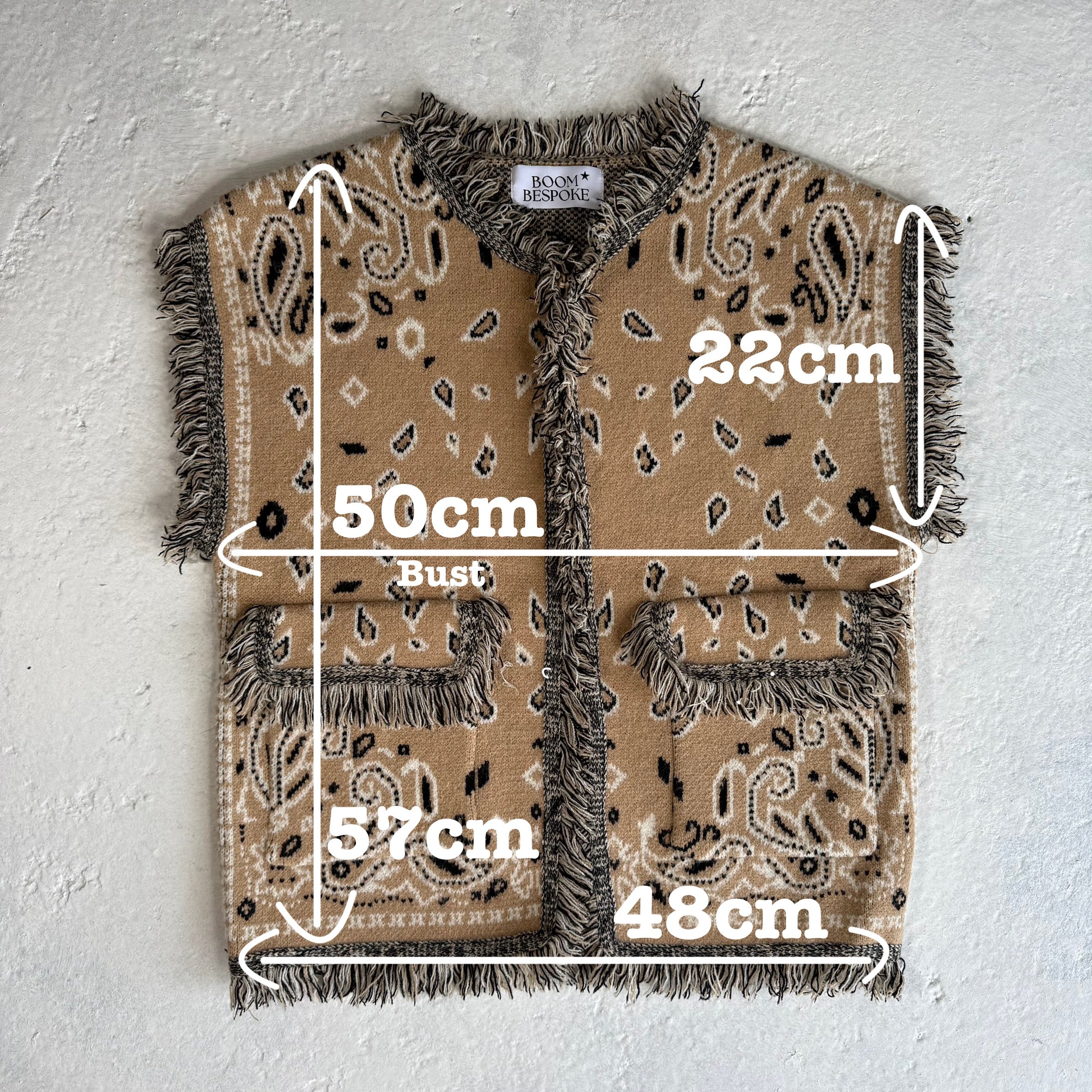 ‘LATTE’ FRINGED BANDANA KNIT WAISTCOAT