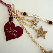 Load image into Gallery viewer, SHOOTING STARS BURGUNDY HEART BOOM BESPOKE BAG CHARM/KEYRING
