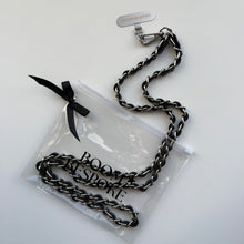 Load image into Gallery viewer, ‘COAL’ BLACK LEATHER GOLD CHAIN CROSSBODY PHONE STRAP
