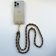 Load image into Gallery viewer, ‘ESPRESSO’ BROWN LEATHER GOLD CHAIN CROSSBODY PHONE STRAP
