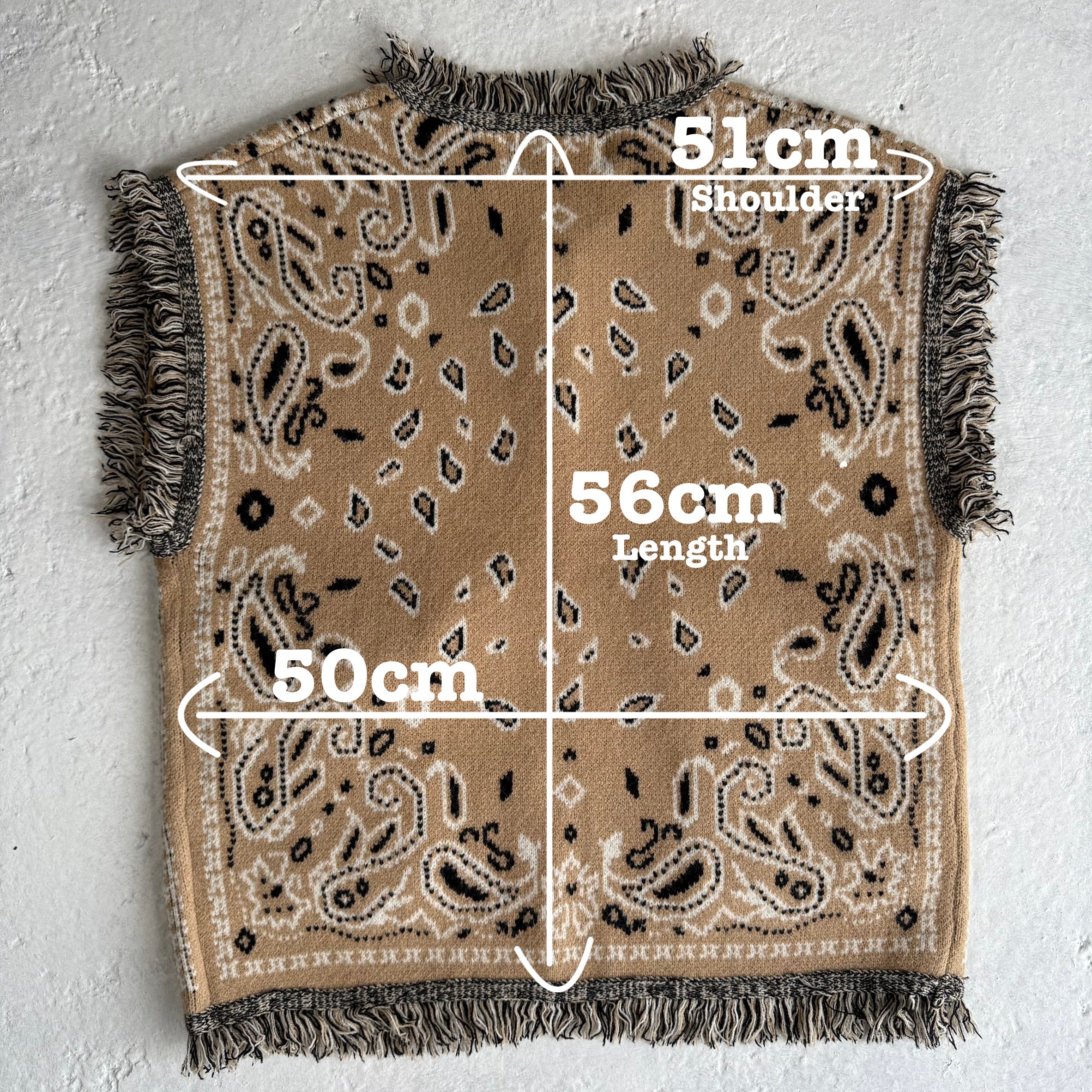 ‘LATTE’ FRINGED BANDANA KNIT WAISTCOAT