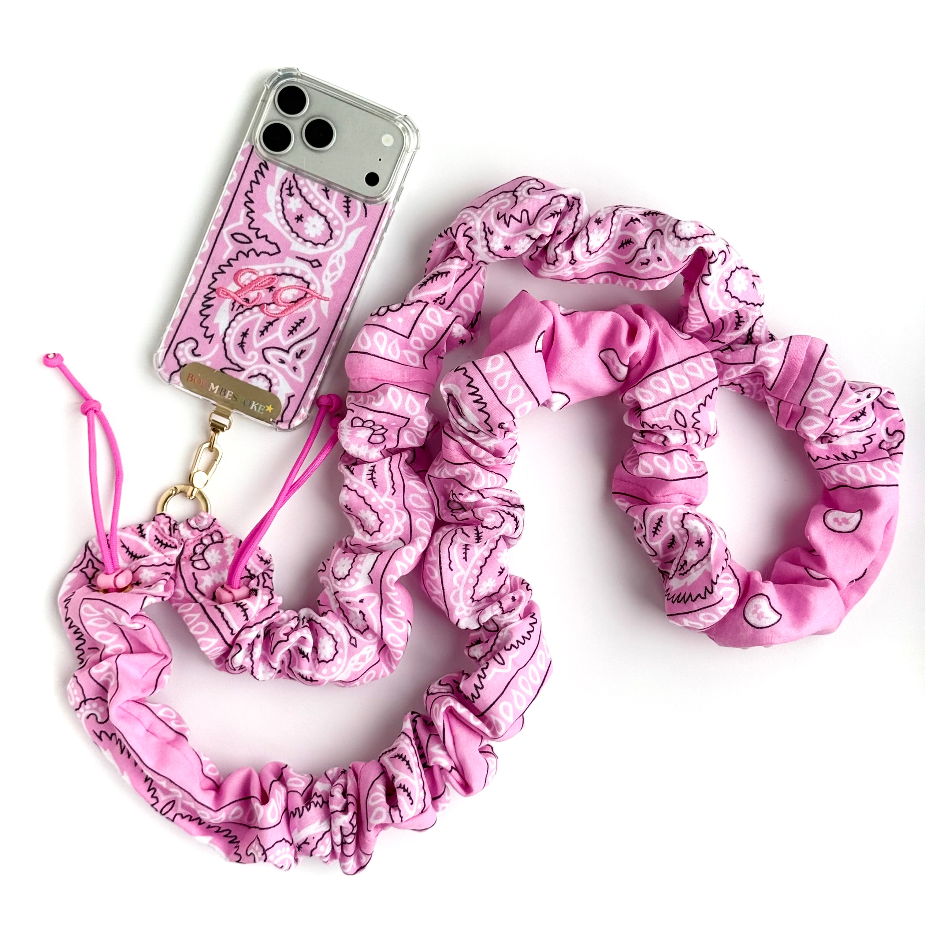PINK BANDANA ADJUSTABLE CROSSBODY PHONE STRAP